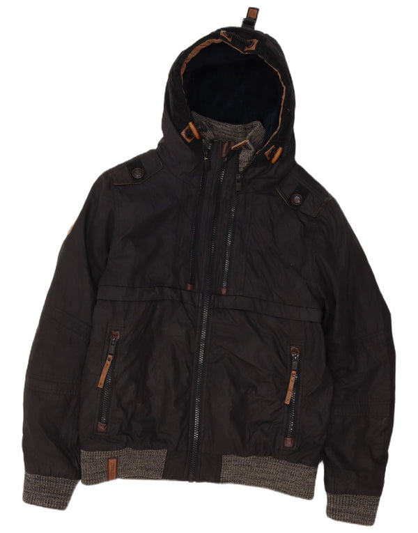 Męska kurtka wiatrówka bomber z kapturem Naketano UK 42 XL, czarna bawełna