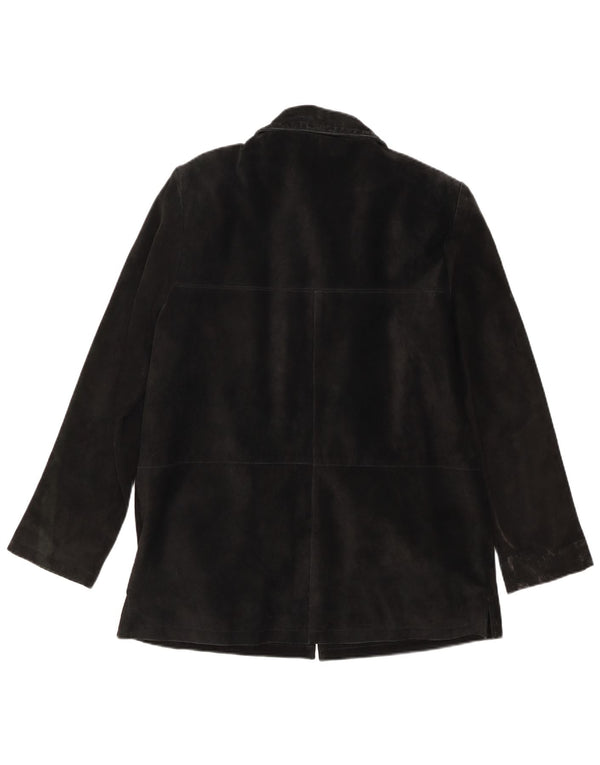 Vintage damska zamszowa marynarka zapinana na 3 guziki, średnia czarna skóra