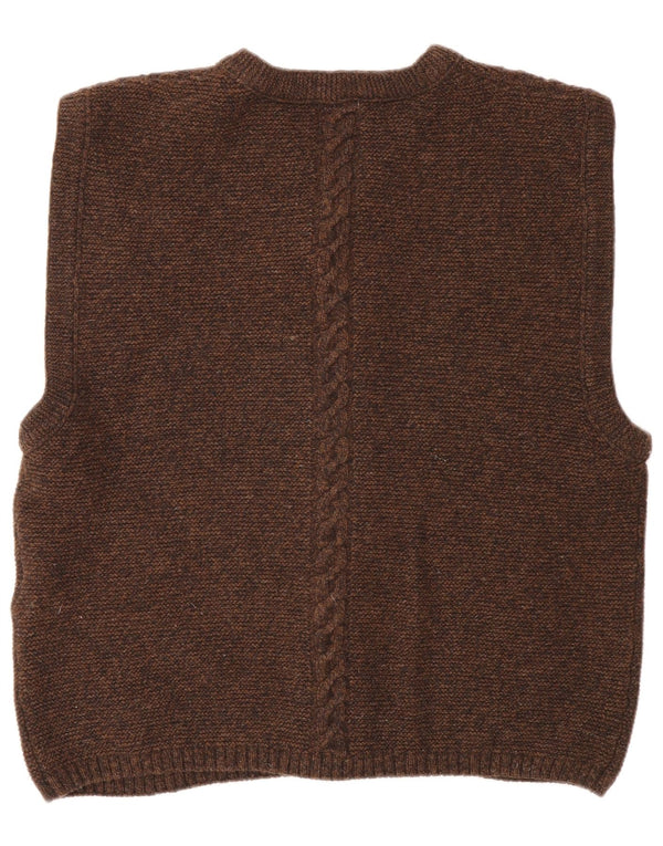 Hochland Mens Sleeveless Cardigan Sweater Medium Brown Wool