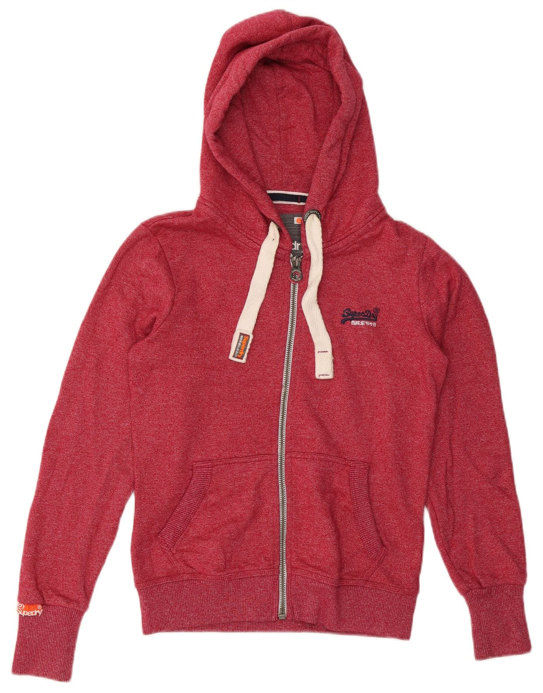 SUPERDRY Damski sweter z kapturem i zamkiem UK 10, mały, czerwony, nakrapiany, bawełniany