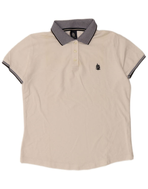 Damska koszulka polo MARINA YACHTING UK 16, duża, biała, bawełniana w bloki kolorów