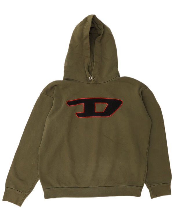 Chłopięcy sweter z kapturem Diesel z grafiką, 13-14 lat, bawełna khaki