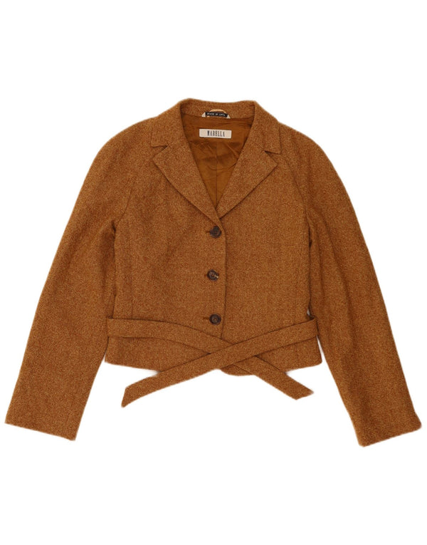 Marella Womens Crop 3 Button Blazer Jacket UK 10 Small Brown Wool