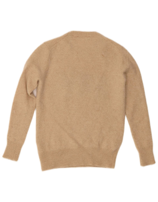 Damski sweter Guess z graficznym wycięciem pod szyją UK 4 XS, beżowy, kaszmirowy