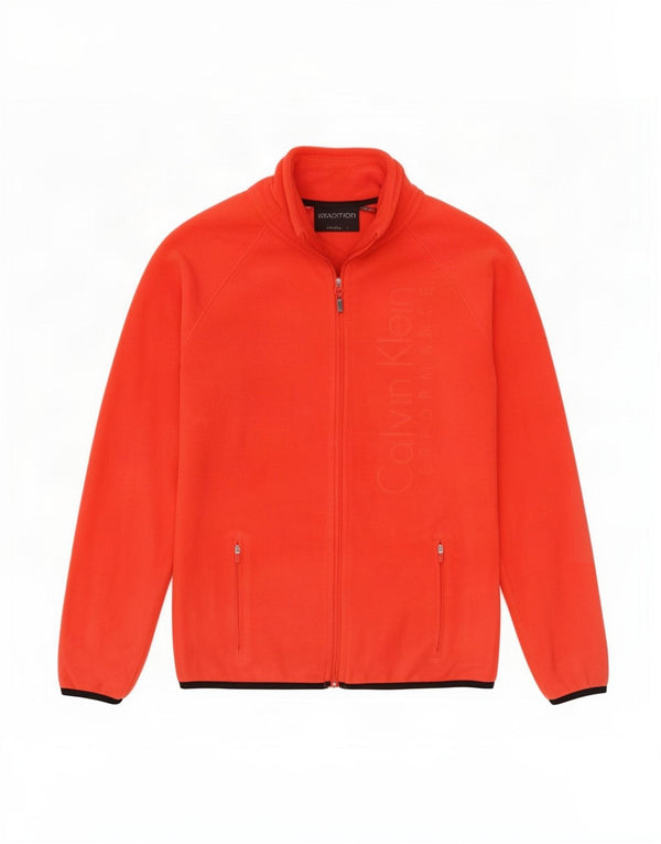Calvin Klein Womens Graphic Fleece Jacket UK 14 Medium Red Polyester