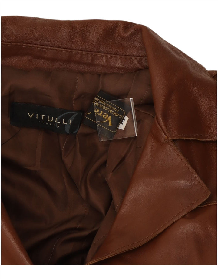 Vintage damska kurtka skórzana UK 12, średnia brązowa skóra