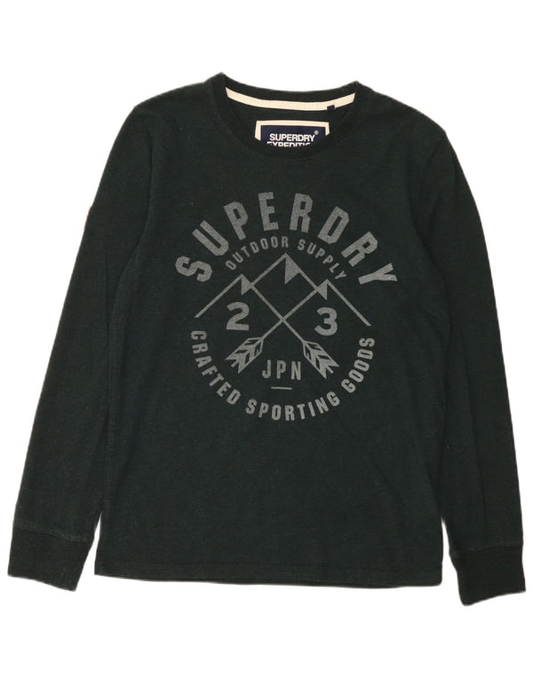 Męski graficzny top Superdry z długim rękawem XL, zielony, bawełniany