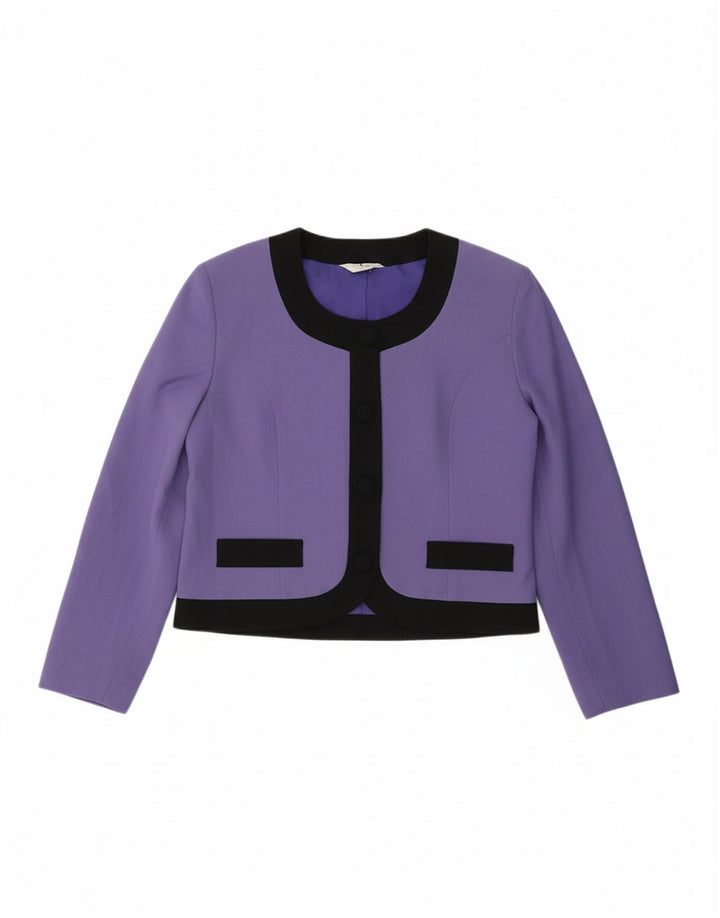 VINTAGE Womens Bolero Top UK 14 Medium Purple Colourblock Polyester