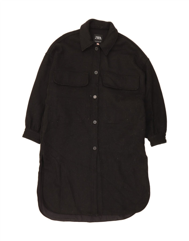 ZARA Womens Overcoat UK 10 Small Black Wool Vintage Zara and Second-Hand Zara from Messina Hembry 