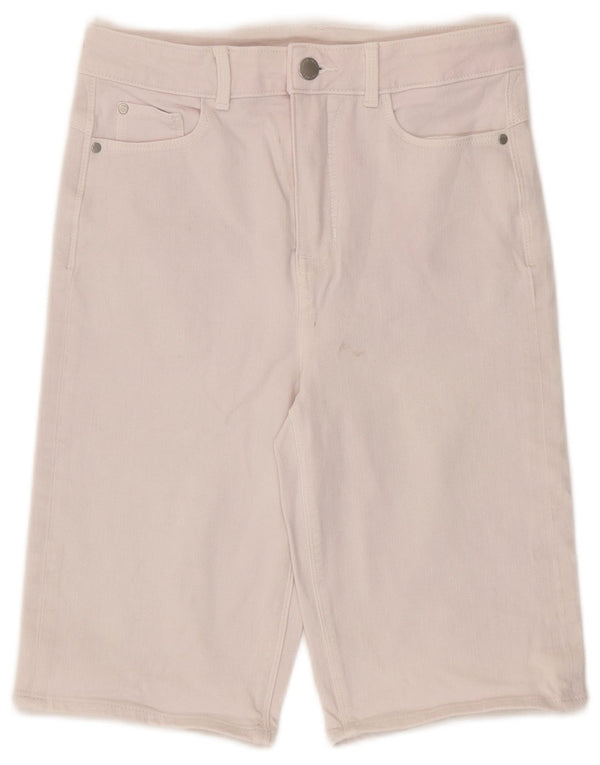 Marks & Spencer Damskie spodenki jeansowe z wysokim stanem UK 10 Small W28 Różowa bawełna