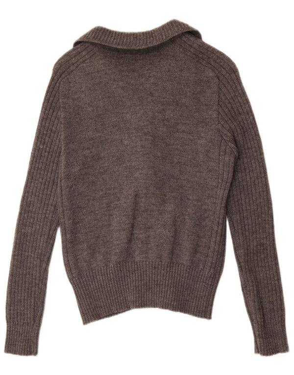 Sweter damski w stylu vintage, zapinany na zamek, UK 4 XS, szary, blok kolorów