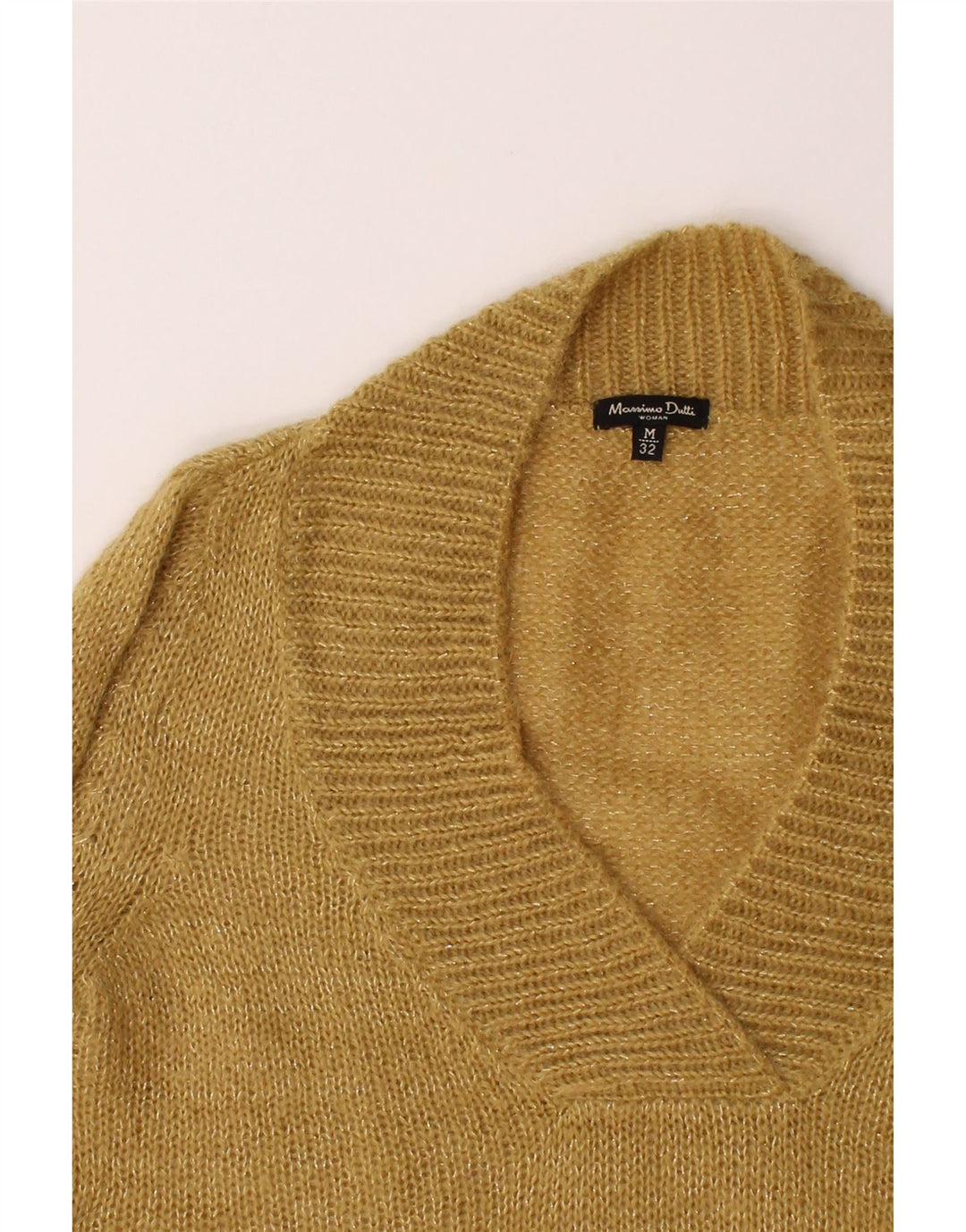 MASSIMO DUTTI Womens V-Neck Jumper Sweater UK 14 Medium Yellow Vintage Massimo Dutti and Second-Hand Massimo Dutti from Messina Hembry 