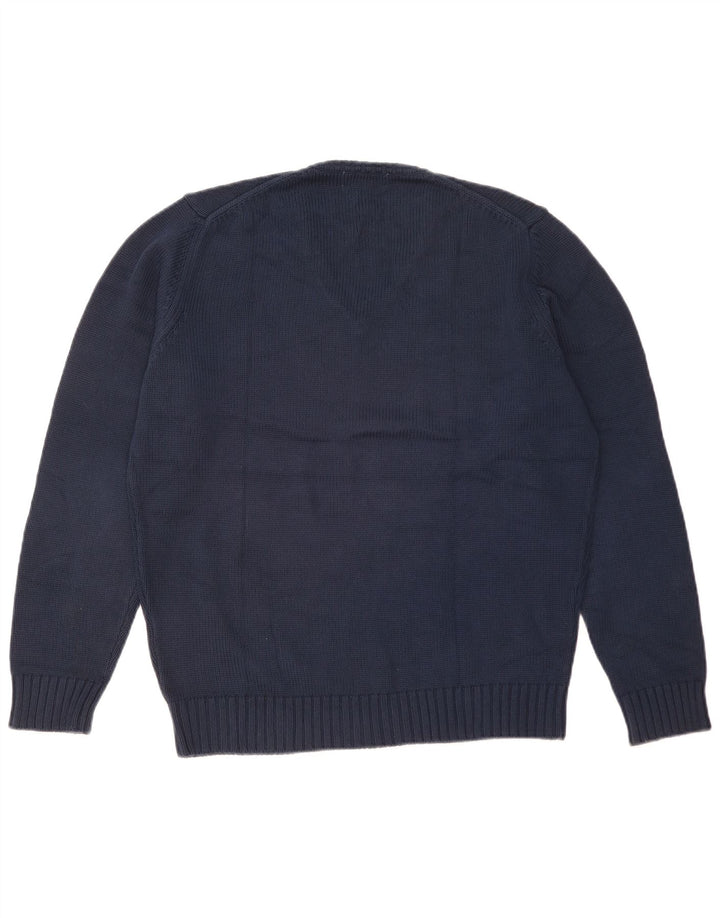 Męski sweter Zara z dekoltem w kształcie litery V, duży, granatowy, bawełniany