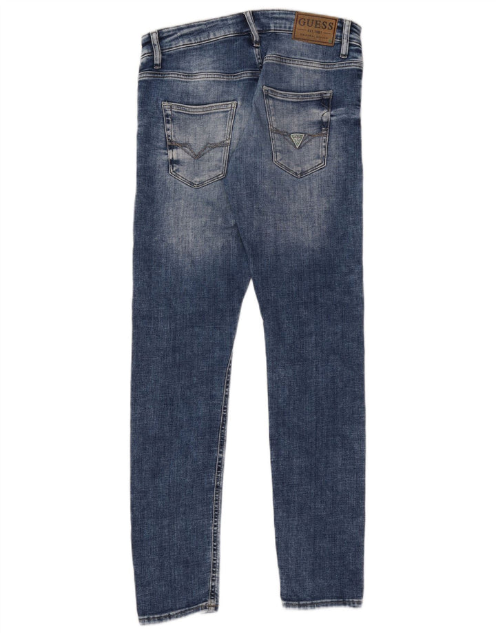 Guess Damskie Chris Distressed Slim Jeans W30 L32 Niebieskie bawełniane