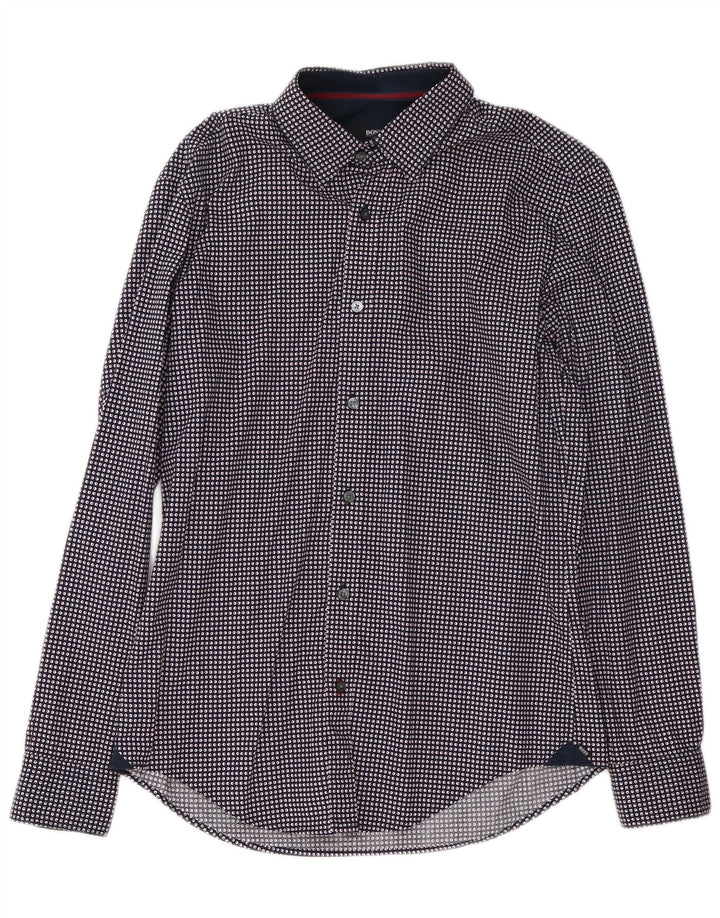 Koszula męska Hugo Boss Slim Fit, średnia, granatowa, bawełniana w cętki