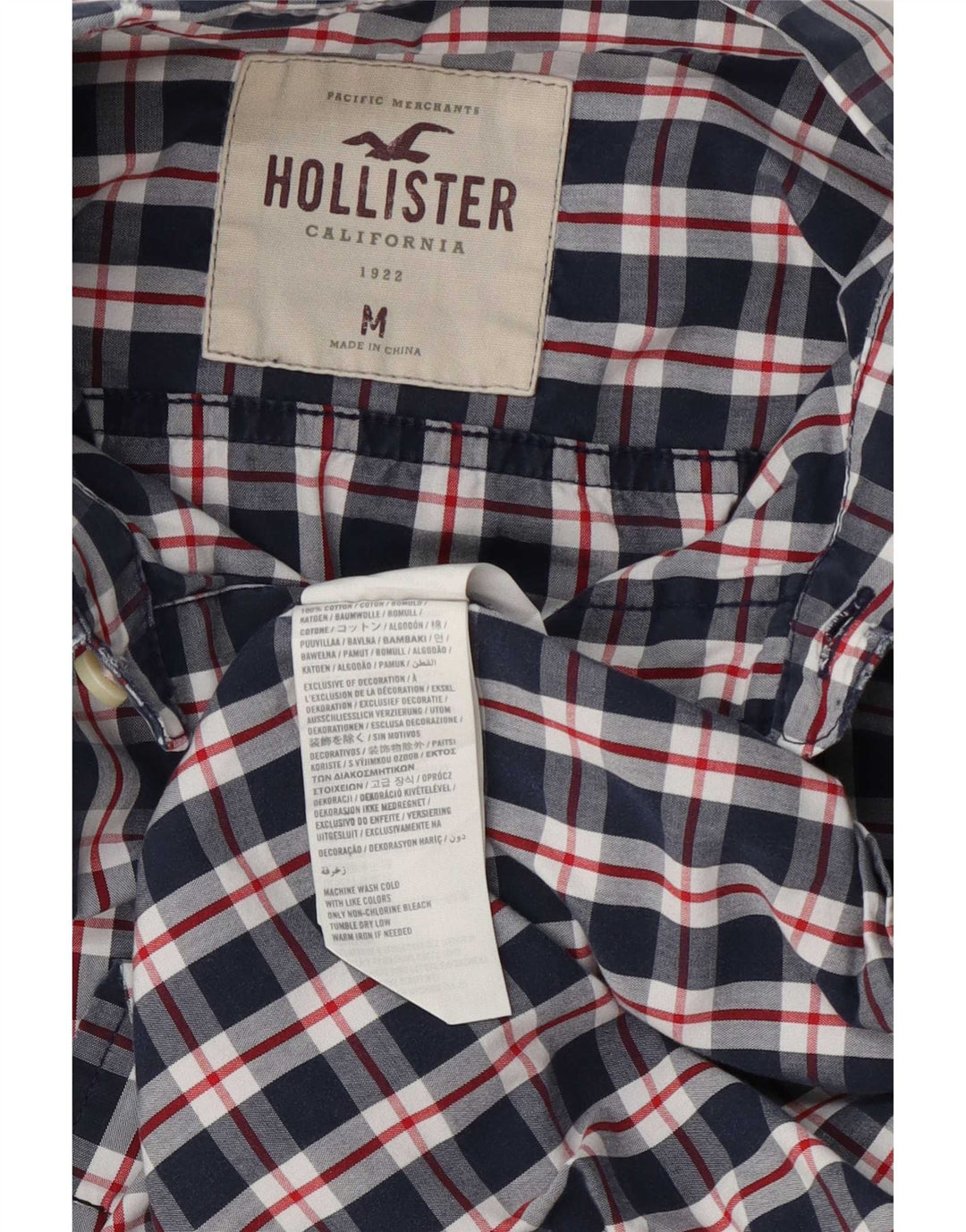 Koszula męska Hollister, bawełniana, w średnią granatową kratkę