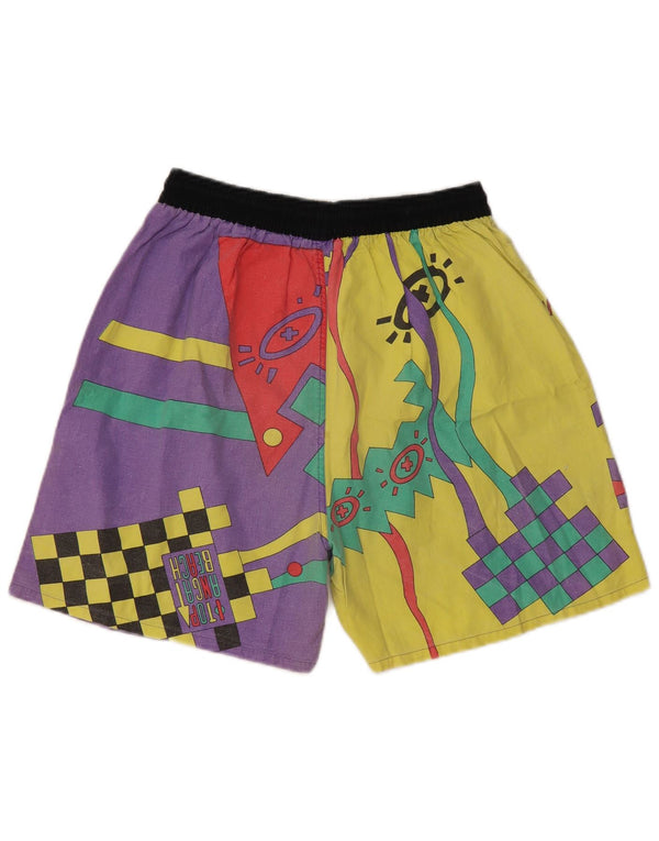 Damskie szorty kąpielowe w stylu vintage z grafiką UK 14, duży fioletowy blok kolorów