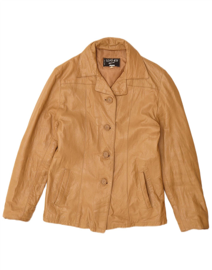 VINTAGE Womens Leather Jacket IT 42 Medium Beige Leather