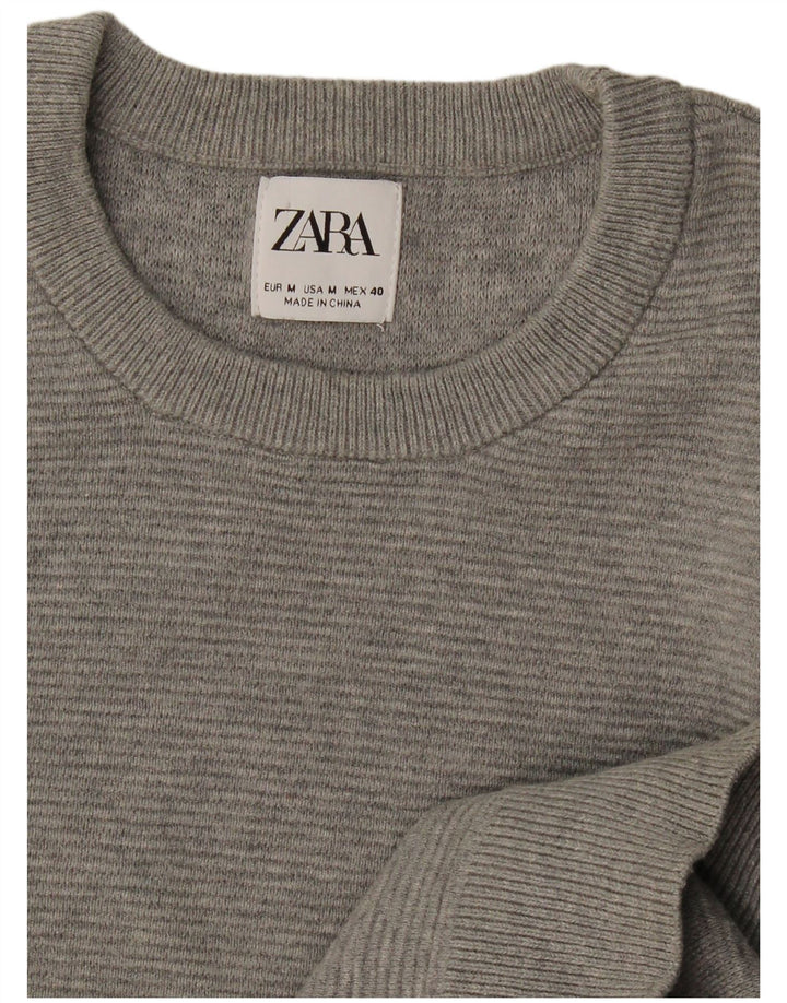 Męski sweter z okrągłym dekoltem Zara, średnio szary