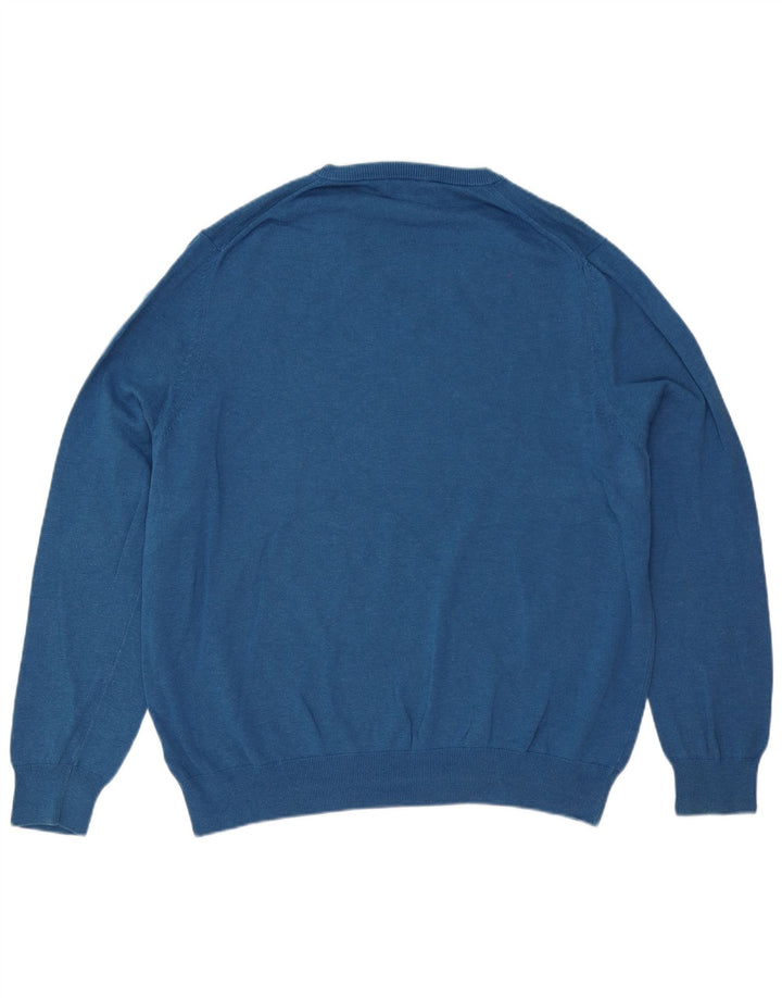 Marks & Spencer Męski sweter z dekoltem w kształcie litery V, 2XL, niebieski, bawełniany