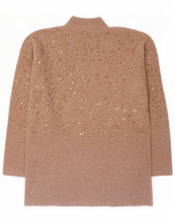 Oasis Damski sweter oversize z golfem UK 6 XS Beżowy Akryl