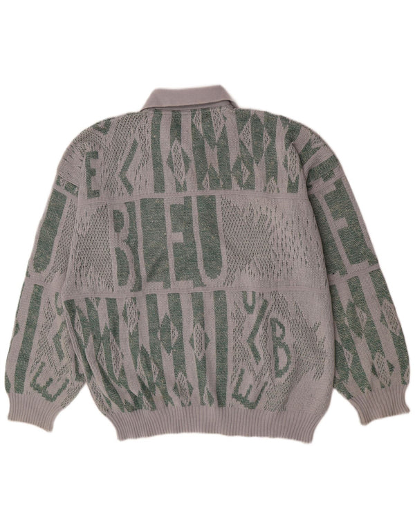 Vintage męski sweter z grafiką polo XL, szary, bawełniany