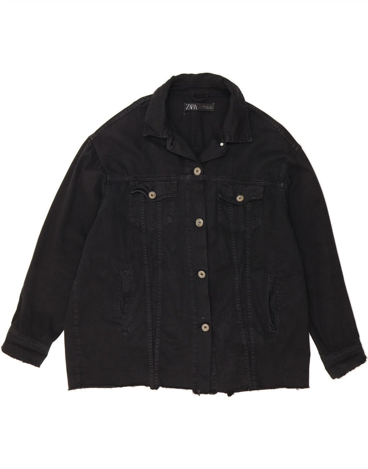 ZARA Womens Oversized Denim Jacket UK 16 Large Black Cotton Vintage Zara and Second-Hand Zara from Messina Hembry 