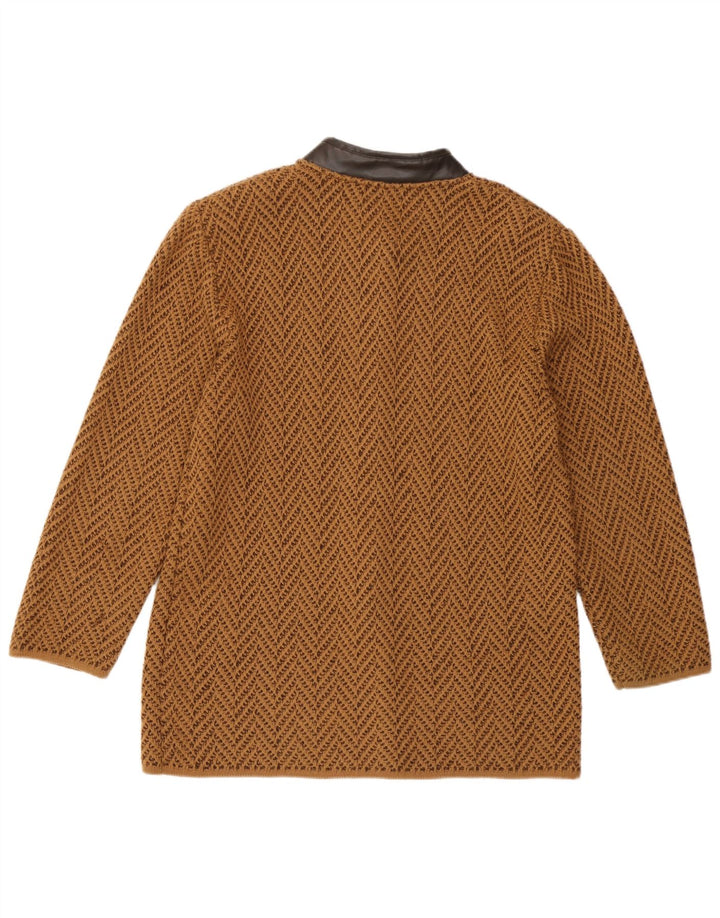 Sweter damski w stylu vintage, UK 14, średni brąz, wełna Chevron