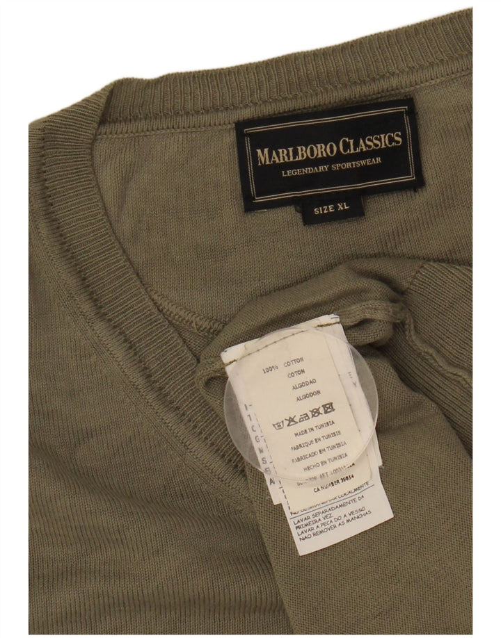 Marlboro Classics Męski sweter z dekoltem w kształcie litery V XL, bawełniany khaki