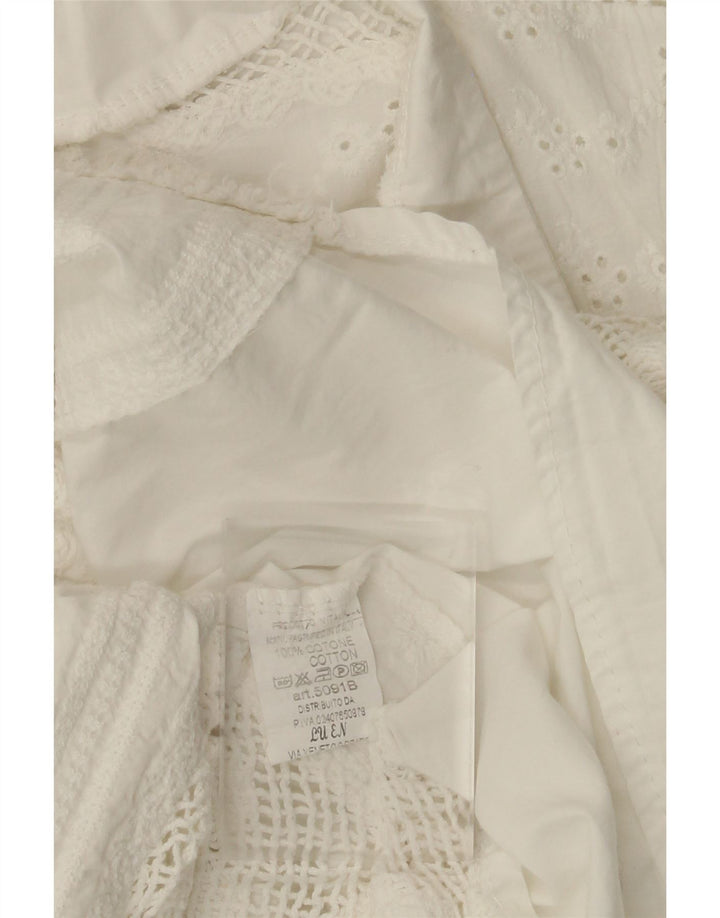 Damska bluzka koszulowa z rękawem 3/4 VINTAGE UK 14 Średnia biała bawełniana w kwiaty