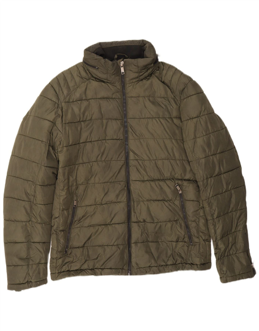 Męska ocieplana kurtka z kapturem Zara UK 40, duża, nylon w kolorze khaki