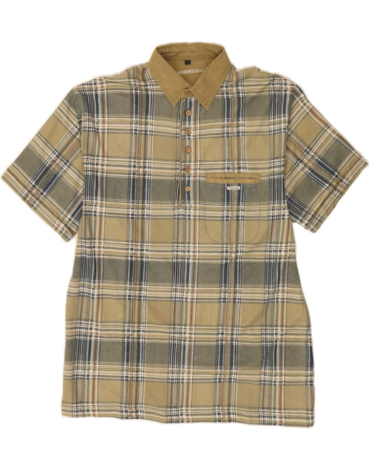 VINTAGE Mens Short Sleeve Pullover Shirt Medium Khaki Plaid Vintage Vintage and Second-Hand Vintage from Messina Hembry 