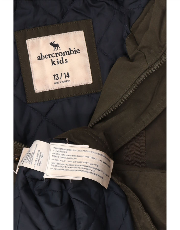 ABERCROMBIE & FITCH Chłopięca kurtka parka z kapturem 13-14 lat Khaki Poliester