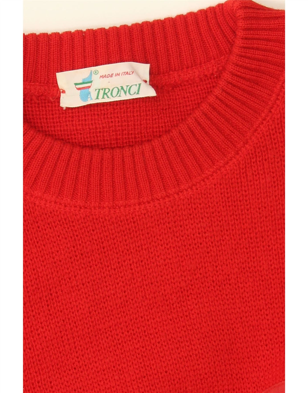 TRONCI Mens Crew Neck Jumper Sweater Medium Red Wool Vintage Tronci and Second-Hand Tronci from Messina Hembry 