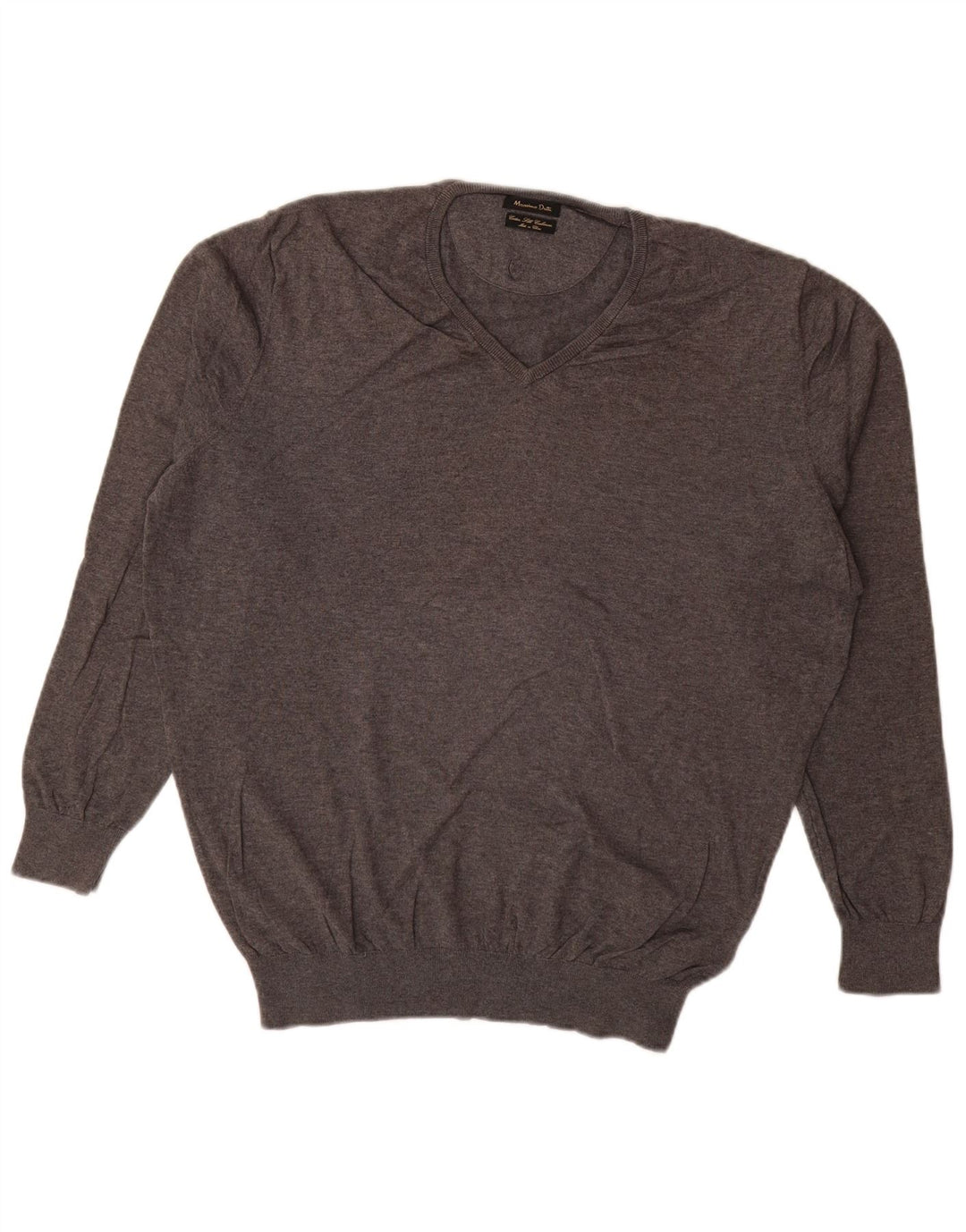 MASSIMO DUTTI Męski sweter z dekoltem w kształcie litery V, XL, szary, bawełniany