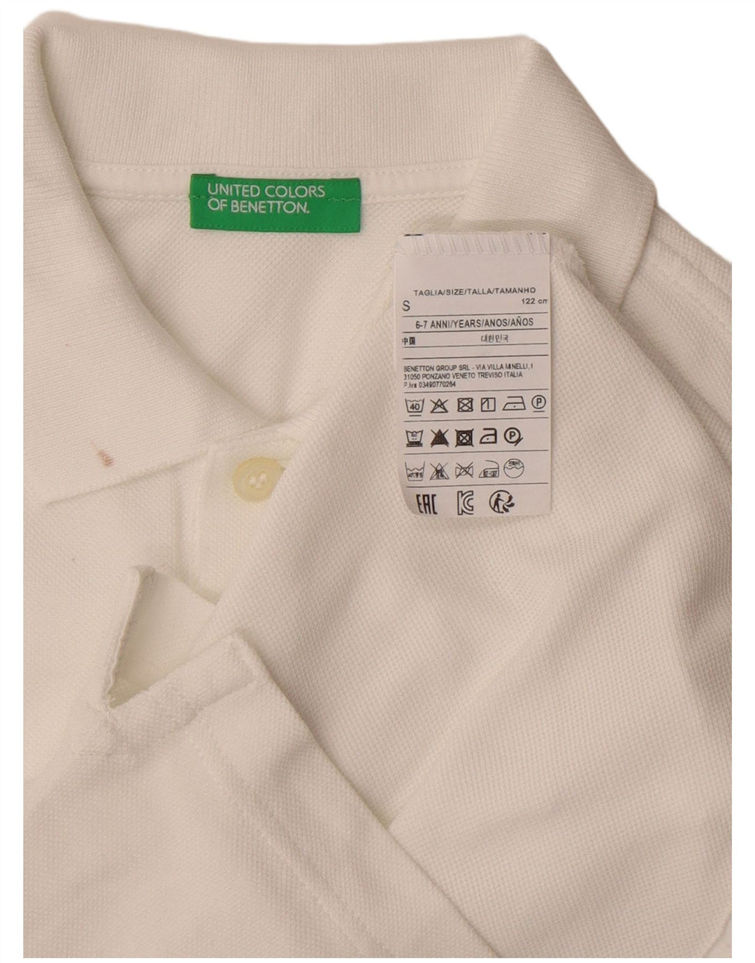 Chłopięca koszulka polo Benetton 6-7 lat, mała, biała, bawełniana
