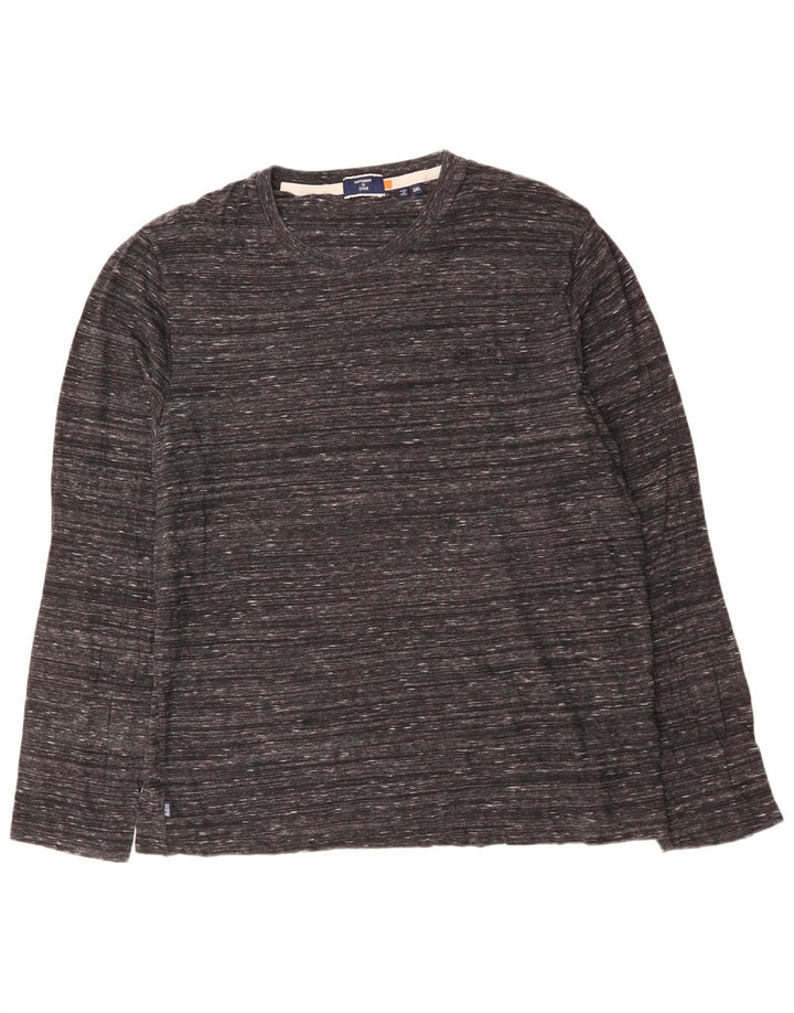 SUPERDRY Męski top z długim rękawem 3XL, szara bawełna w plamki