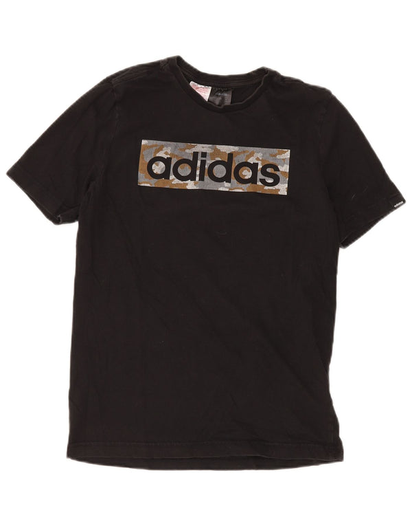Chłopięcy T-shirt z grafiką ADIDAS, 13-14 lat, czarna bawełna