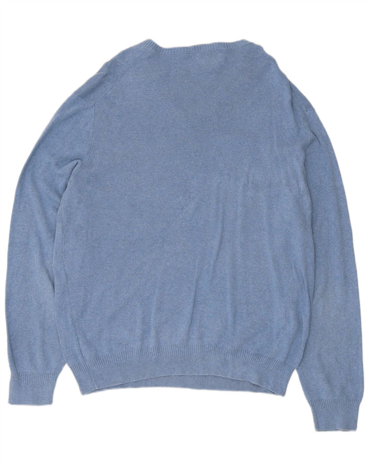 Męski sweter Calvin Klein z dekoltem w kształcie litery V, duży, niebieski, bawełniany