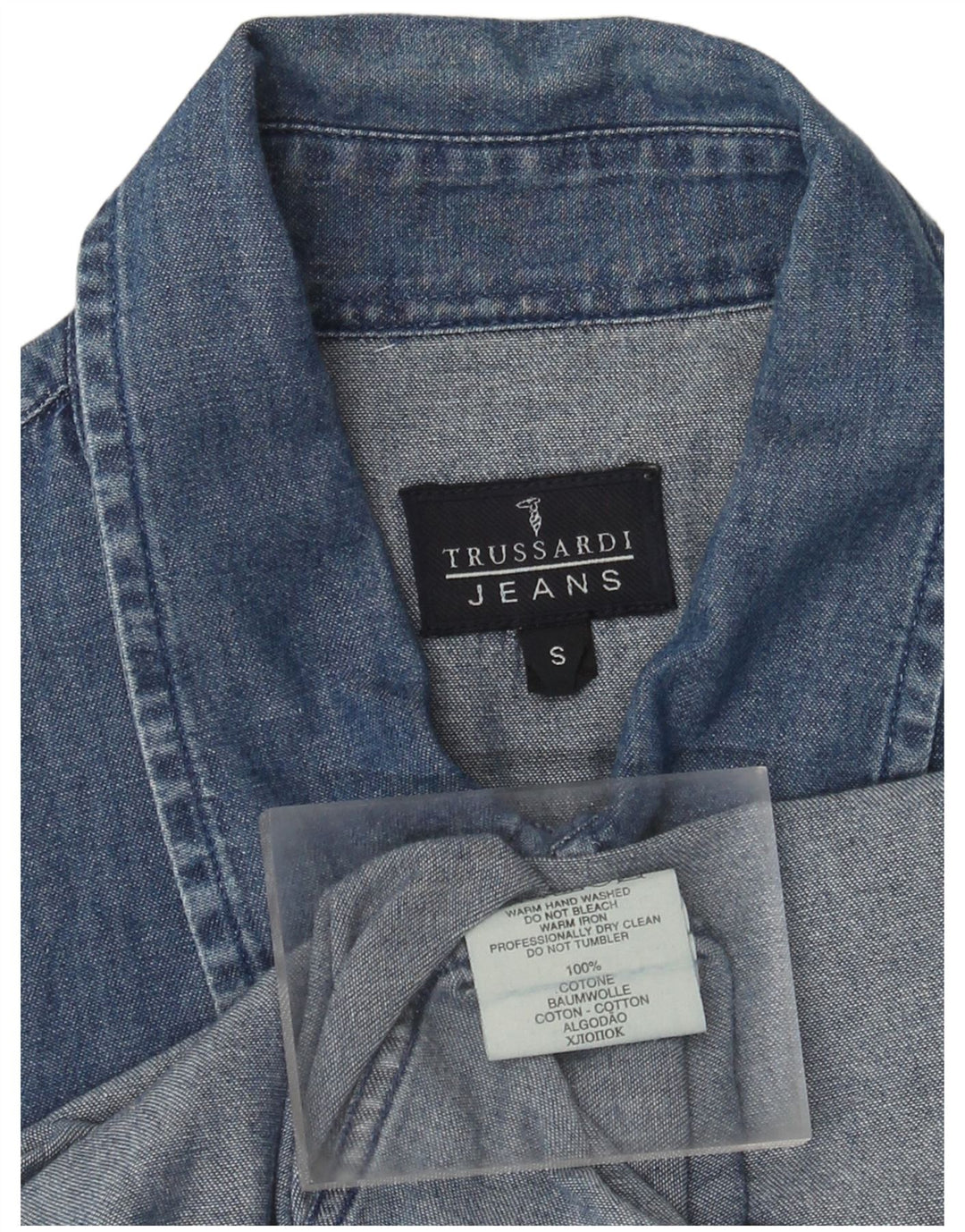 Męska koszula dżinsowa Trussardi Jeans, mała, niebieska, bawełniana
