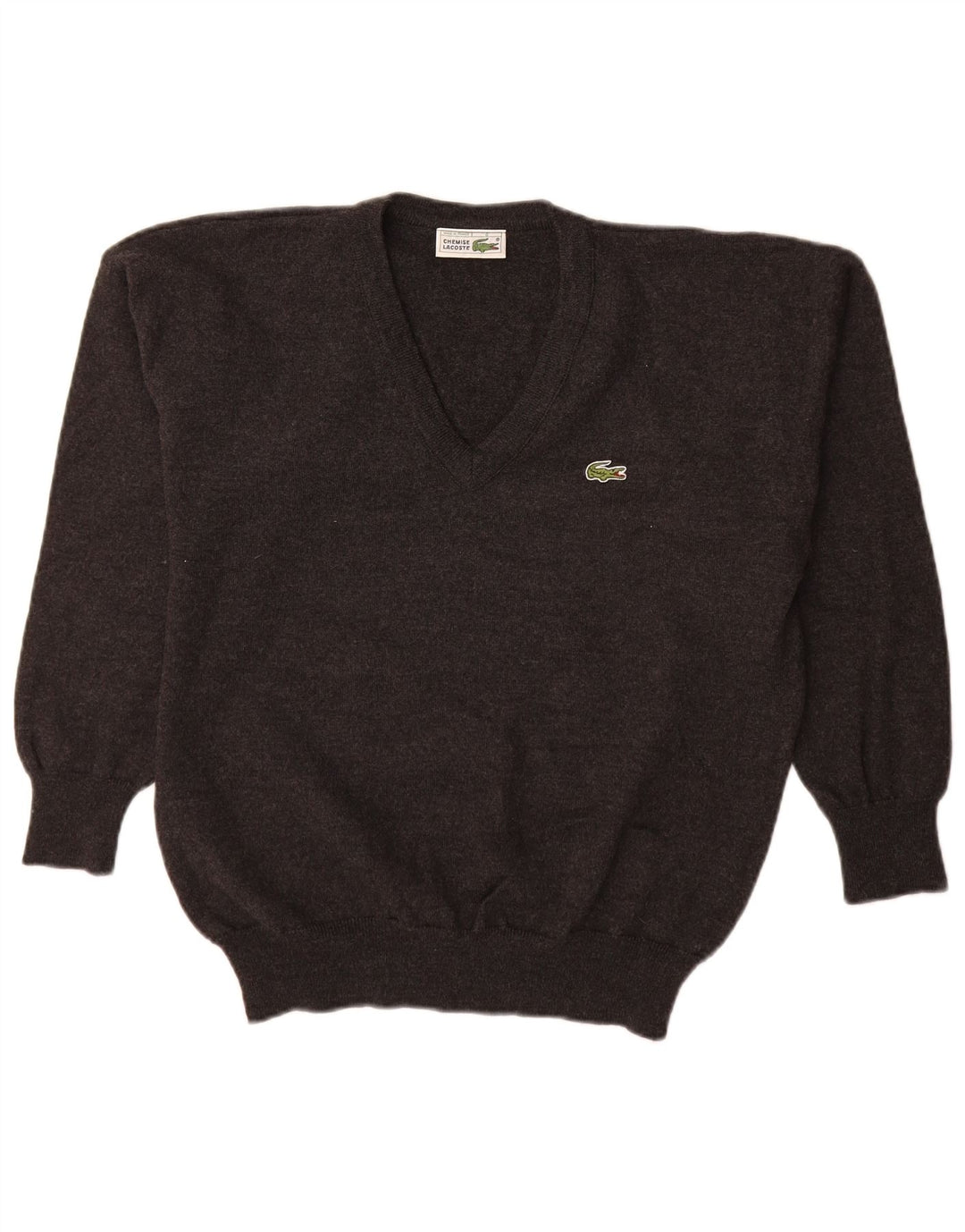 Męski sweter Lacoste z dekoltem w kształcie litery V, rozmiar 6 XL, szara, nowa wełna