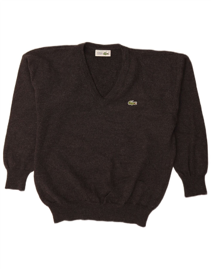 Męski sweter Lacoste z dekoltem w kształcie litery V, rozmiar 6 XL, szara, nowa wełna
