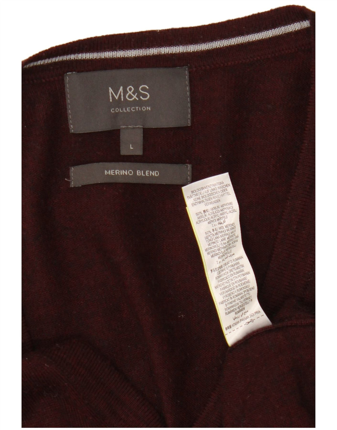 MARKS & SPENCER Damski sweter rozpinany UK 16, duża, bordowa, wełniana nakrapiana