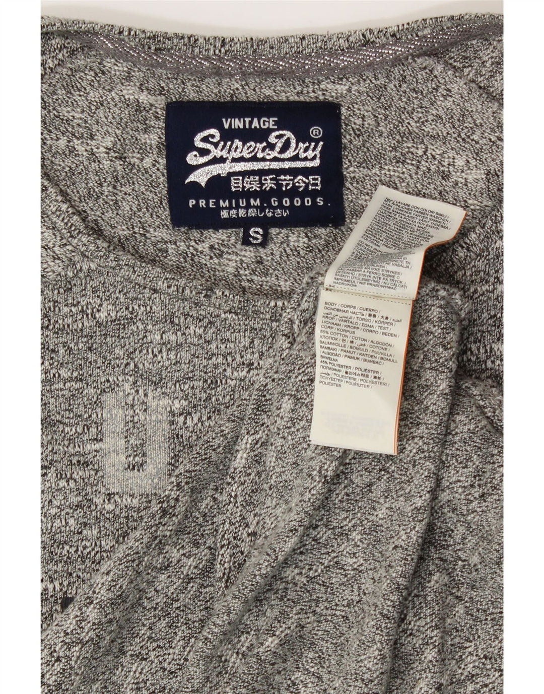 SUPERDRY Damski top oversize z grafiką, długim rękawem, UK 10, mały, szary, bawełniany