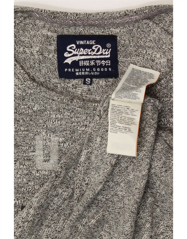 SUPERDRY Damski top oversize z grafiką, długim rękawem, UK 10, mały, szary, bawełniany