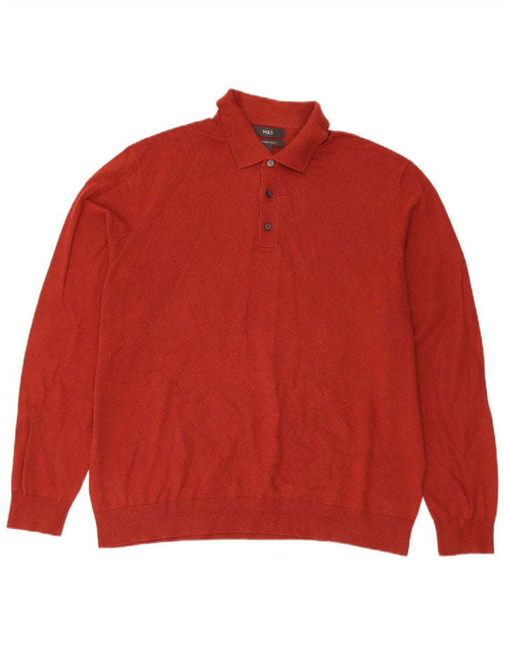 Marks & Spencer Męski sweter polo XL, czerwony, bawełniany