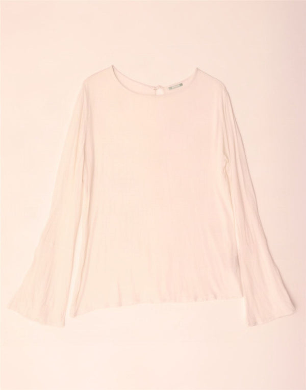 Benetton Womens Top Long Sleeve UK 14 Large White Viscose