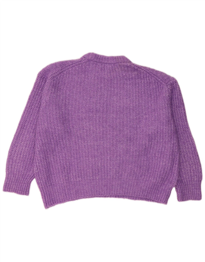 Damski sweter oversize Zara z okrągłym dekoltem UK 16, duży fioletowy poliester