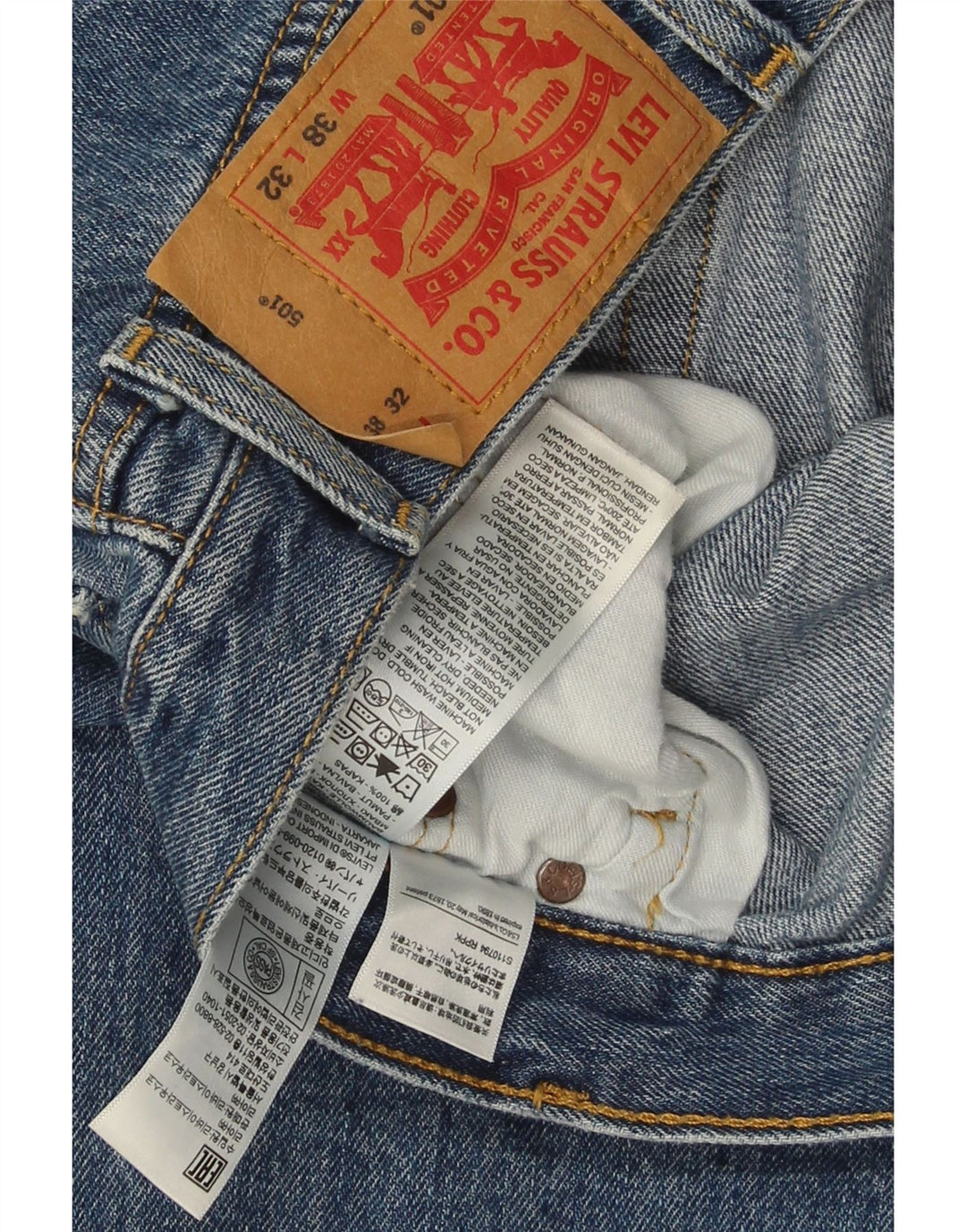 Męskie jeansy Levi's 501 Straight W38 L32 Niebieskie bawełniane
