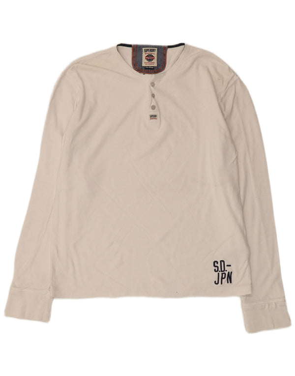 Męski top Superdry Henley z długim rękawem XL, biała bawełna